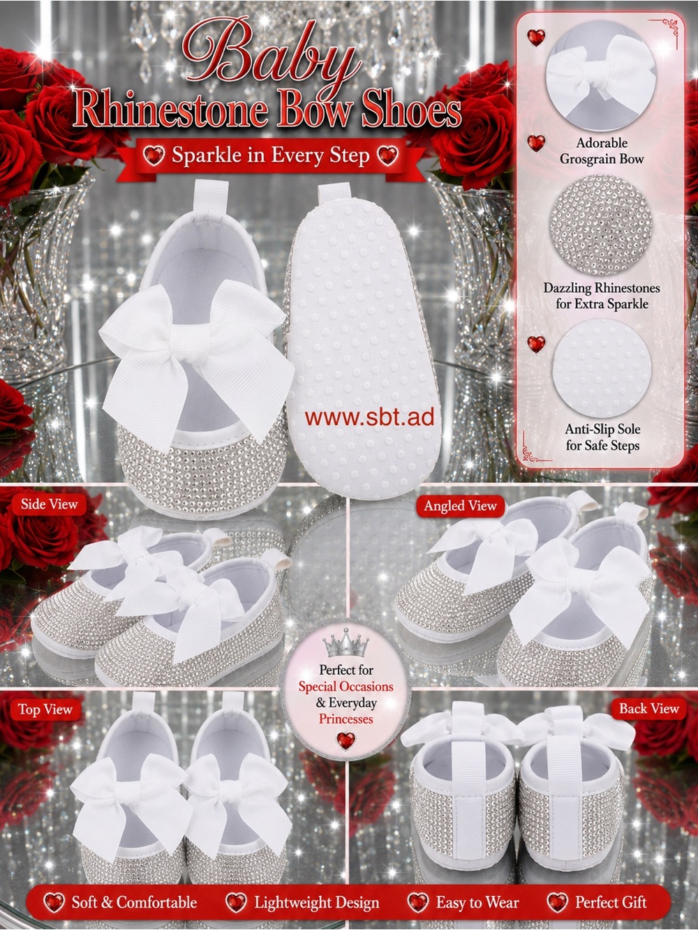 NWT Cute Baby Girl Shoes Sparkling Bling Swarovski Rhinestone Mary Jane Flats - Picture 12 of 15